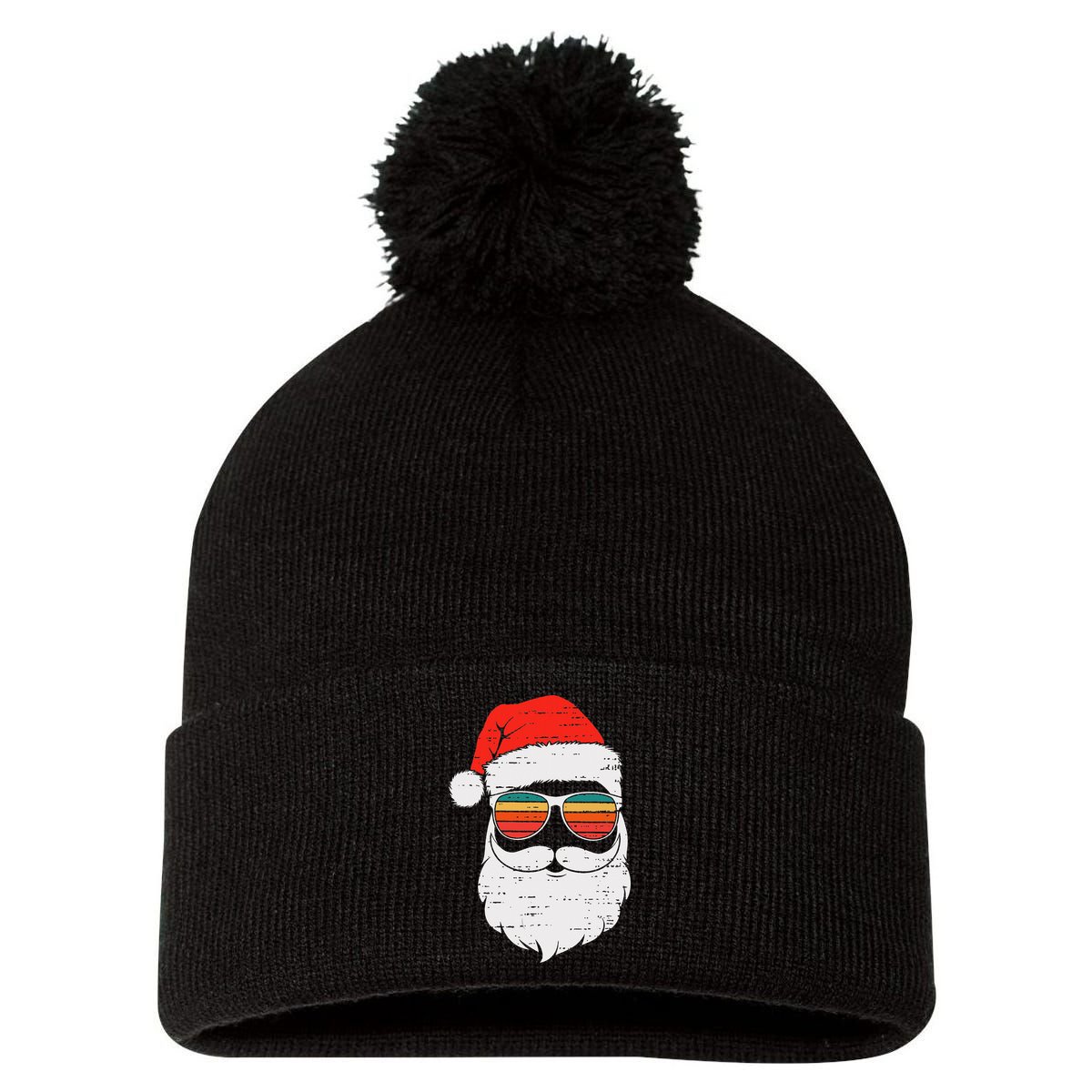 Retro Santa Face Sunglassed Christmas In July Summer Xmas Gift Pom Pom 12in Knit Beanie