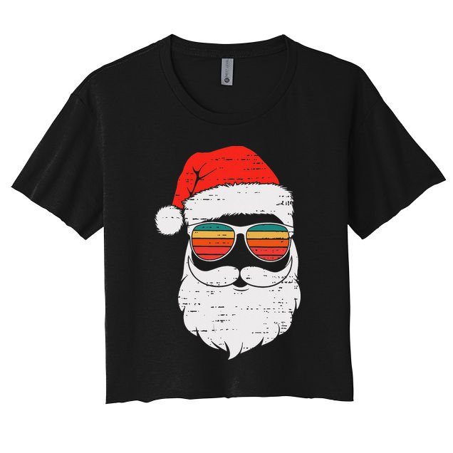 Retro Santa Face Sunglassed Christmas In July Summer Xmas Gift Crop Top