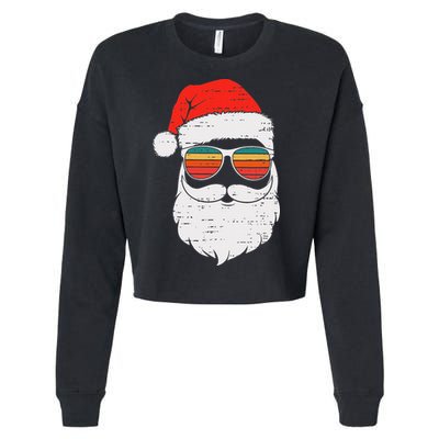 Retro Santa Face Sunglassed Christmas In July Summer Xmas Gift Cropped Pullover Crew
