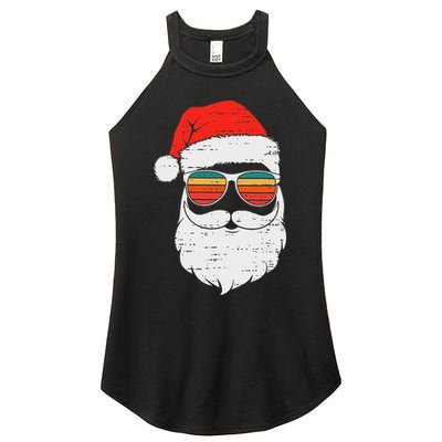 Retro Santa Face Sunglassed Christmas In July Summer Xmas Gift Women's Perfect Tri Rocker Tank