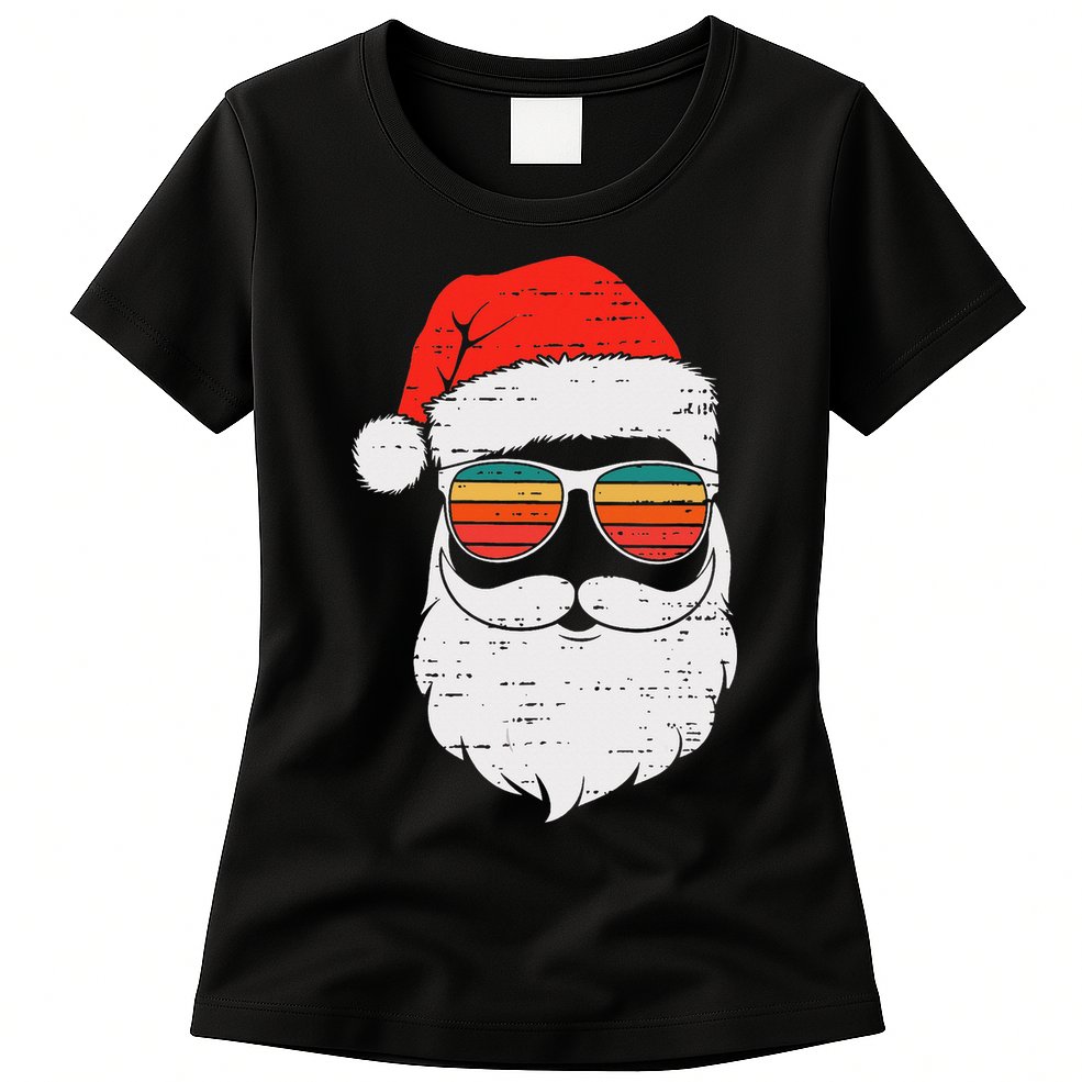 Retro Santa Face Sunglassed Christmas In July Summer Xmas Gift Womens T-Shirt