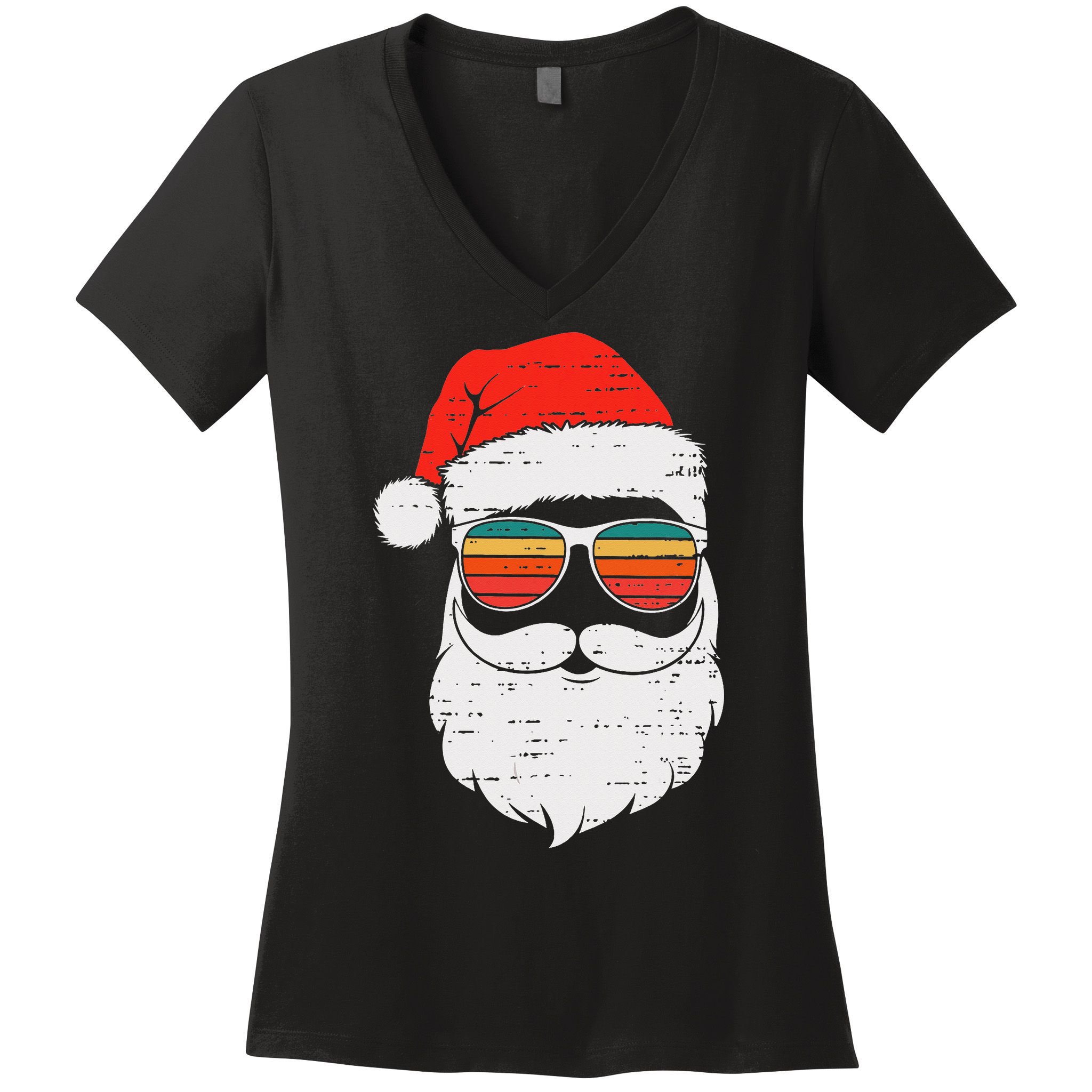 Retro Santa Face Sunglassed Christmas In July Summer Xmas Gift Women's V-Neck T-Shirt