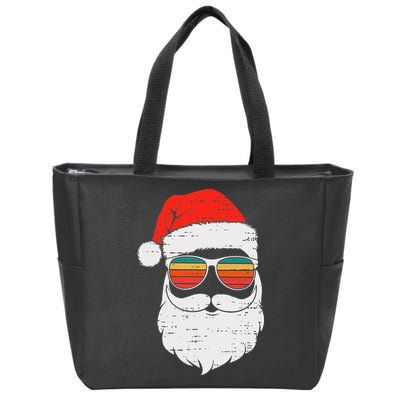Retro Santa Face Sunglassed Christmas In July Summer Xmas Gift Zip Tote Bag