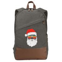 Retro Santa Face Sunglassed Christmas In July Summer Xmas Gift Cotton Canvas Backpack