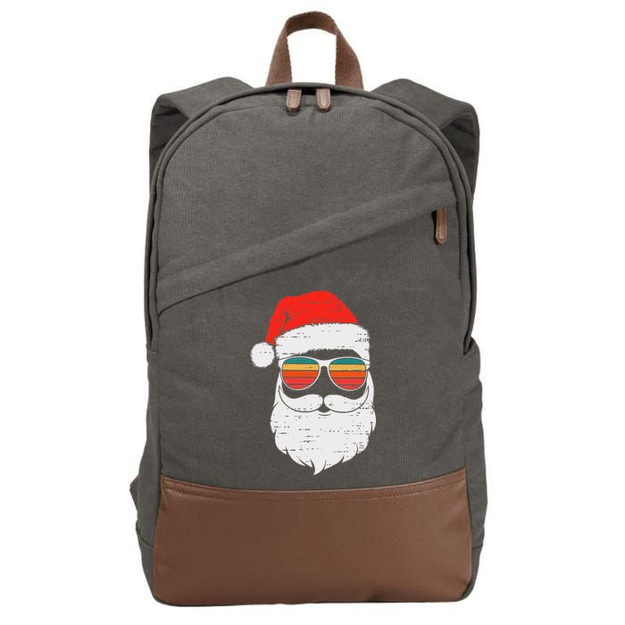 Retro Santa Face Sunglassed Christmas In July Summer Xmas Gift Cotton Canvas Backpack