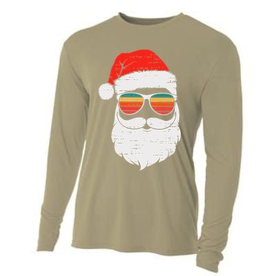 Retro Santa Face Sunglassed Christmas In July Summer Xmas Gift Cooling Performance Long Sleeve Crew