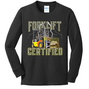 Retro Style Funny Forklift Operator Forklift Certified Kids Long Sleeve Shirt