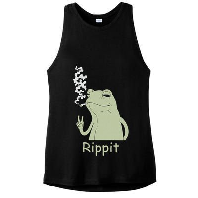 Rippit Stoner Frog Funny Graphic Ladies PosiCharge Tri-Blend Wicking Tank