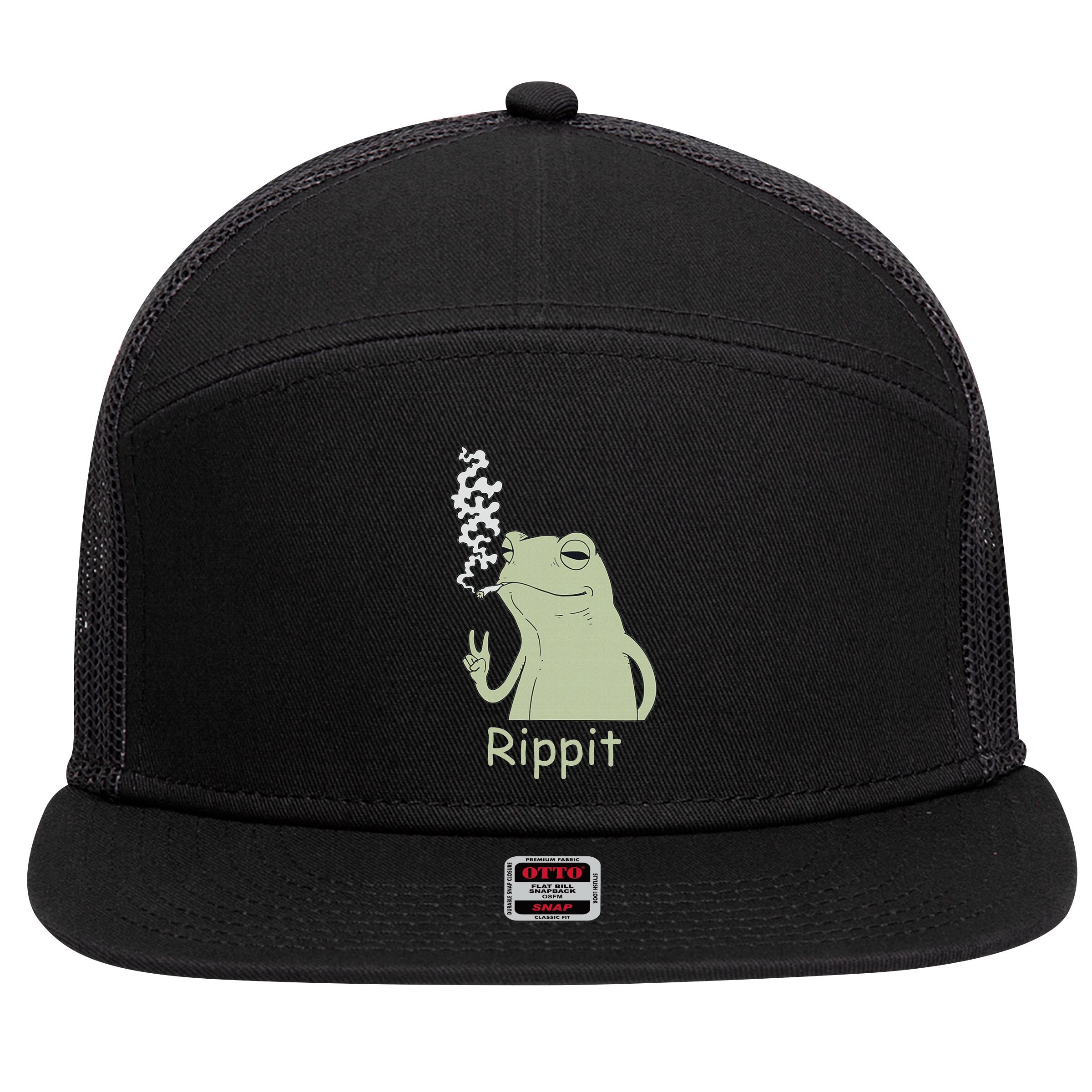 Rippit Stoner Frog Funny Graphic 7 Panel Mesh Trucker Snapback Hat