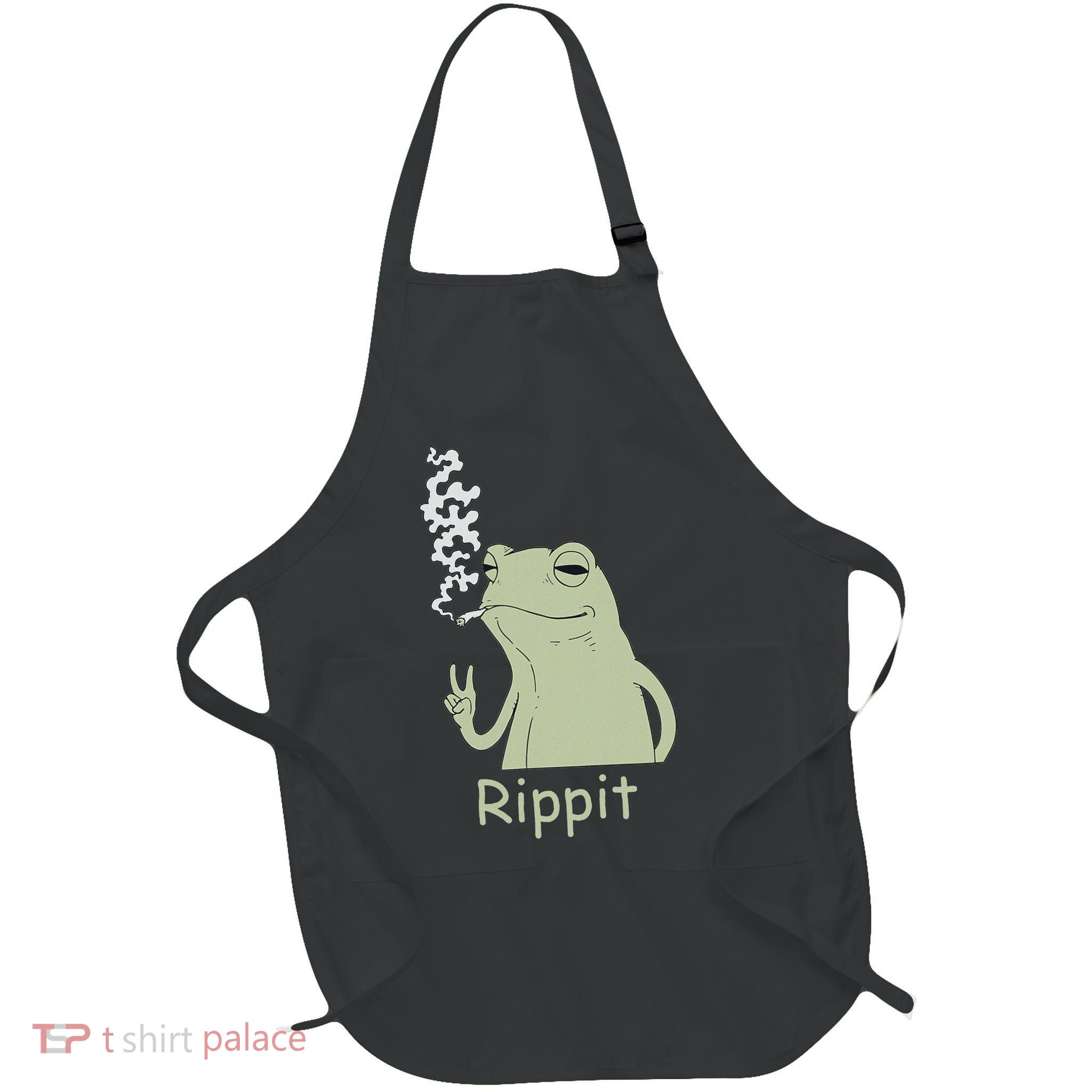 Rippit Stoner Frog Funny Graphic Full-Length Apron With Pockets