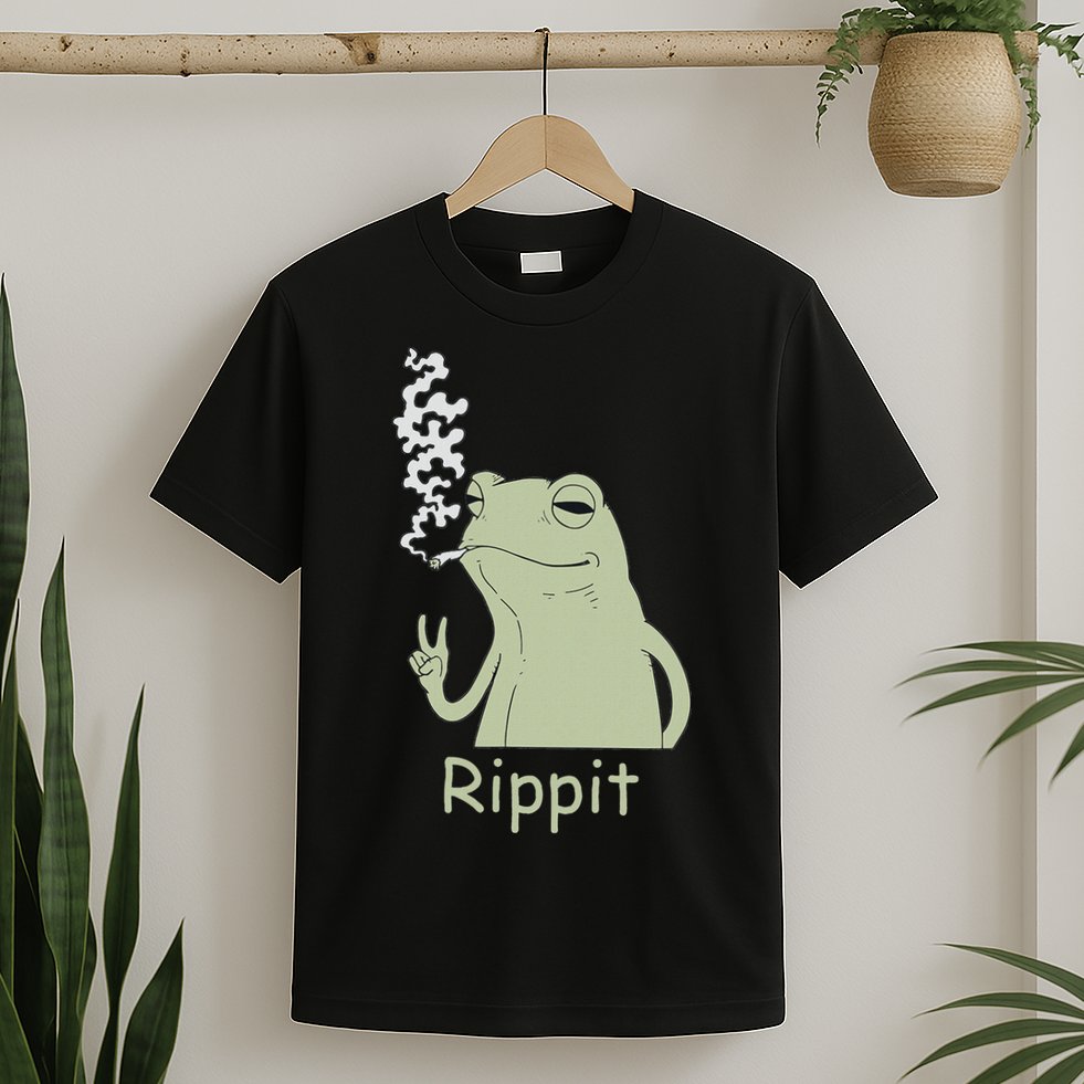 Rippit Stoner Frog Funny Graphic T-Shirt