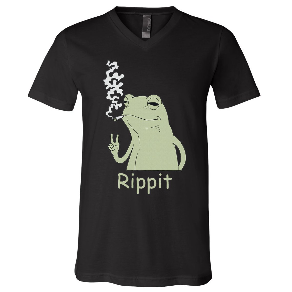 Rippit Stoner Frog Funny Graphic V-Neck T-Shirt