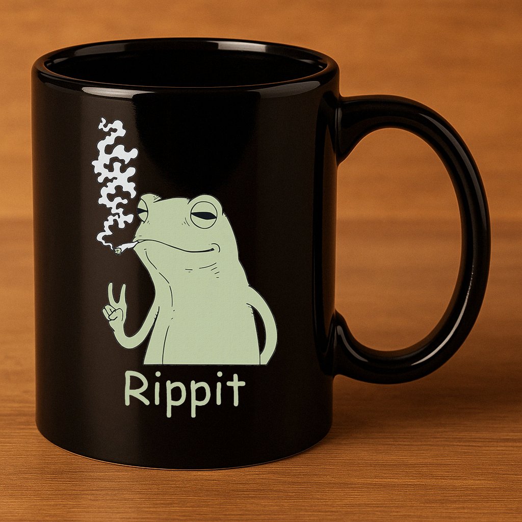 Rippit Stoner Frog Funny Graphic 11oz C Handle Ceramic Mug