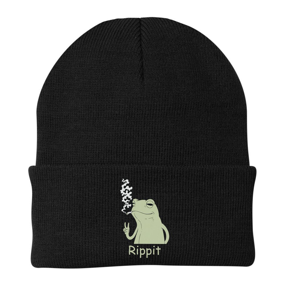 Rippit Stoner Frog Funny Graphic Beanie