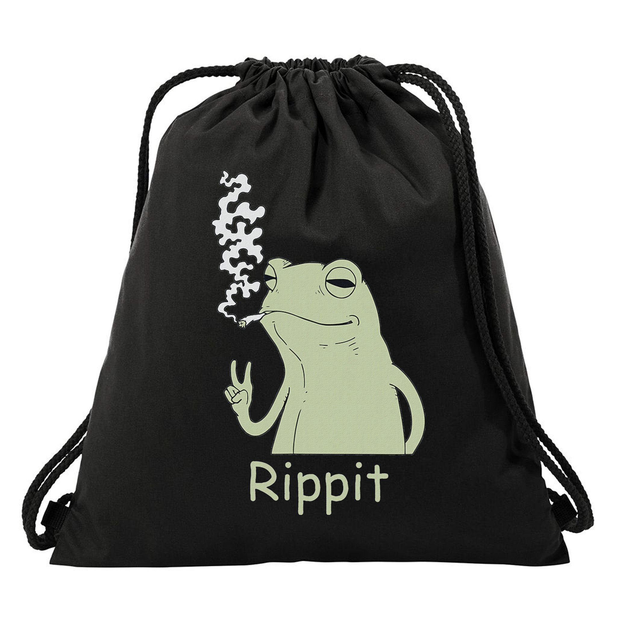 Rippit Stoner Frog Funny Graphic Drawstring Bag