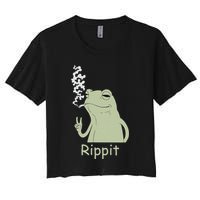 Rippit Stoner Frog Funny Graphic Women's Crop Top Tee