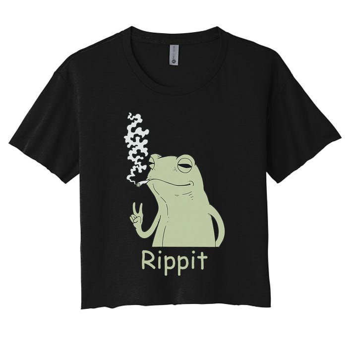 Rippit Stoner Frog Funny Graphic Women's Crop Top Tee