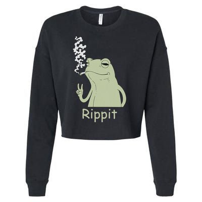 Rippit Stoner Frog Funny Graphic Cropped Pullover Crew