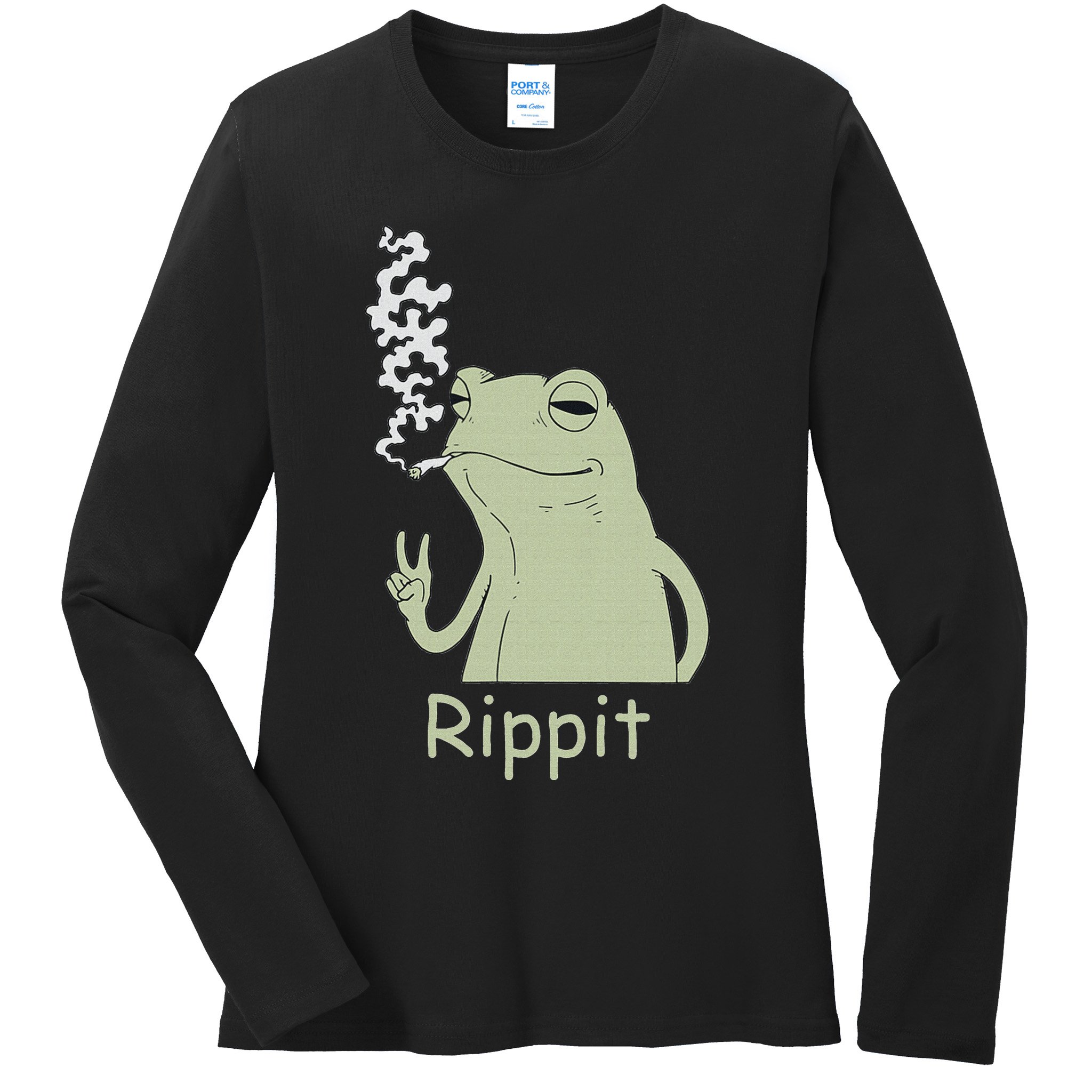 Rippit Stoner Frog Funny Graphic Ladies Long Sleeve Shirt