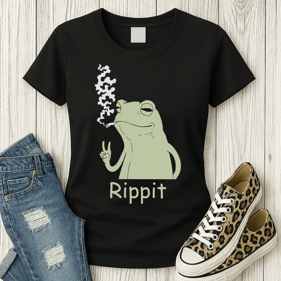 Rippit Stoner Frog Funny Graphic Womens T-Shirt