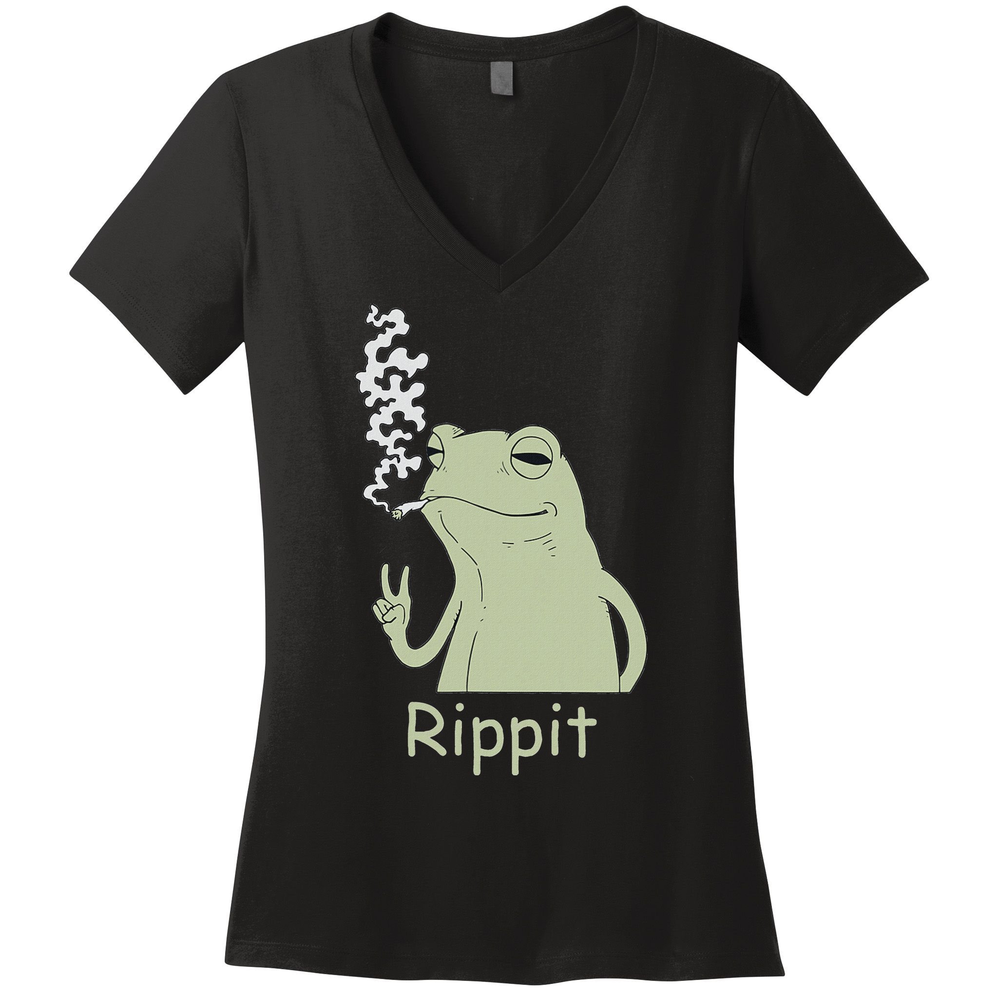 Rippit Stoner Frog Funny Graphic Women's V-Neck T-Shirt
