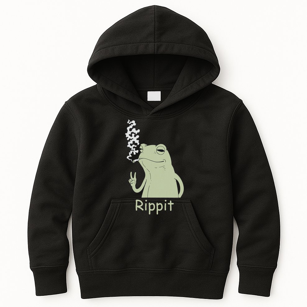 Rippit Stoner Frog Funny Graphic Kids Hoodie