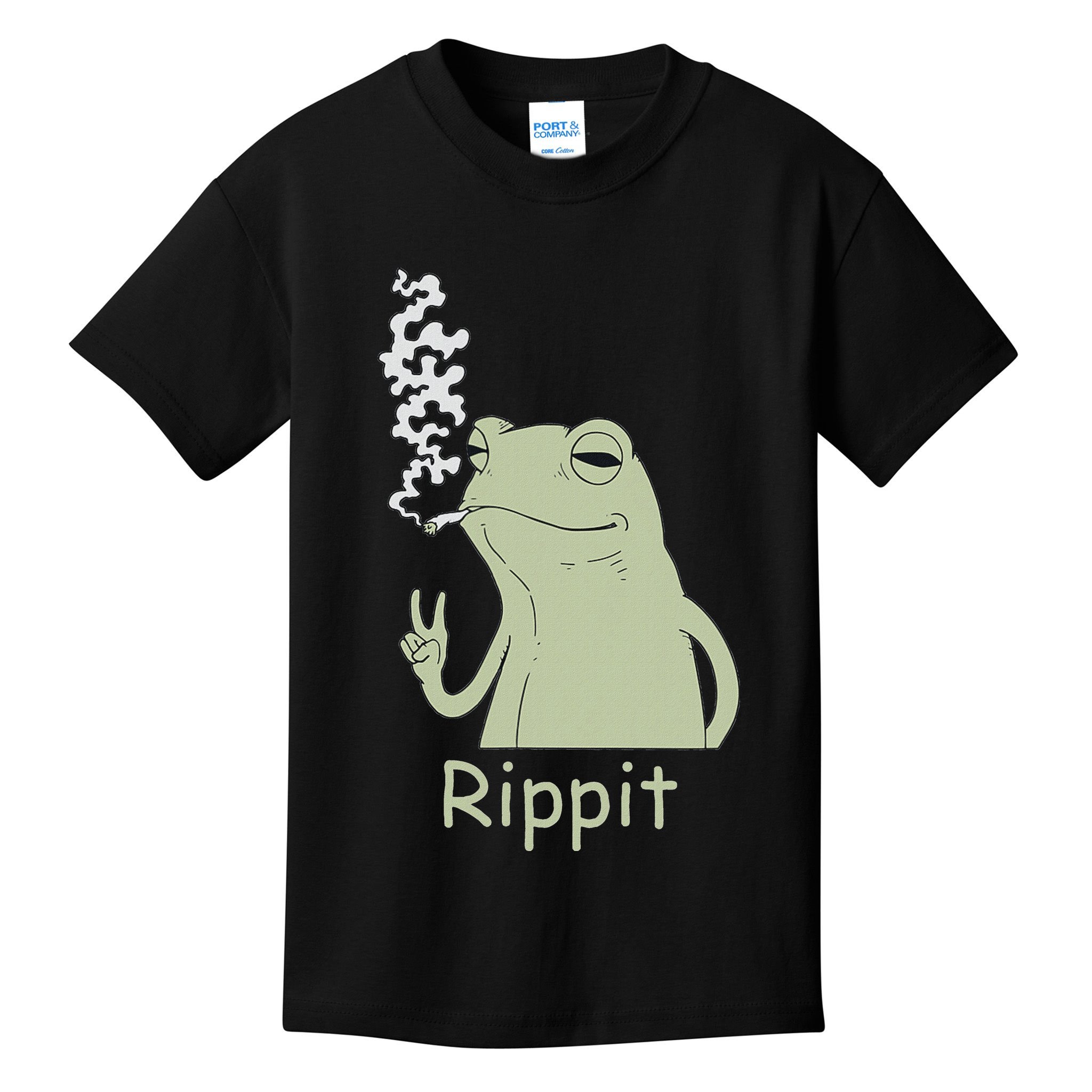 Rippit Stoner Frog Funny Graphic Kids T-Shirt