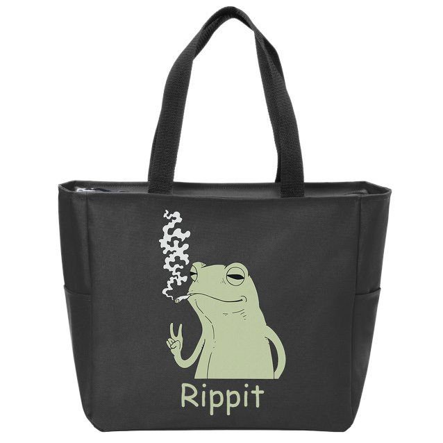 Rippit Stoner Frog Funny Graphic Zip Tote Bag
