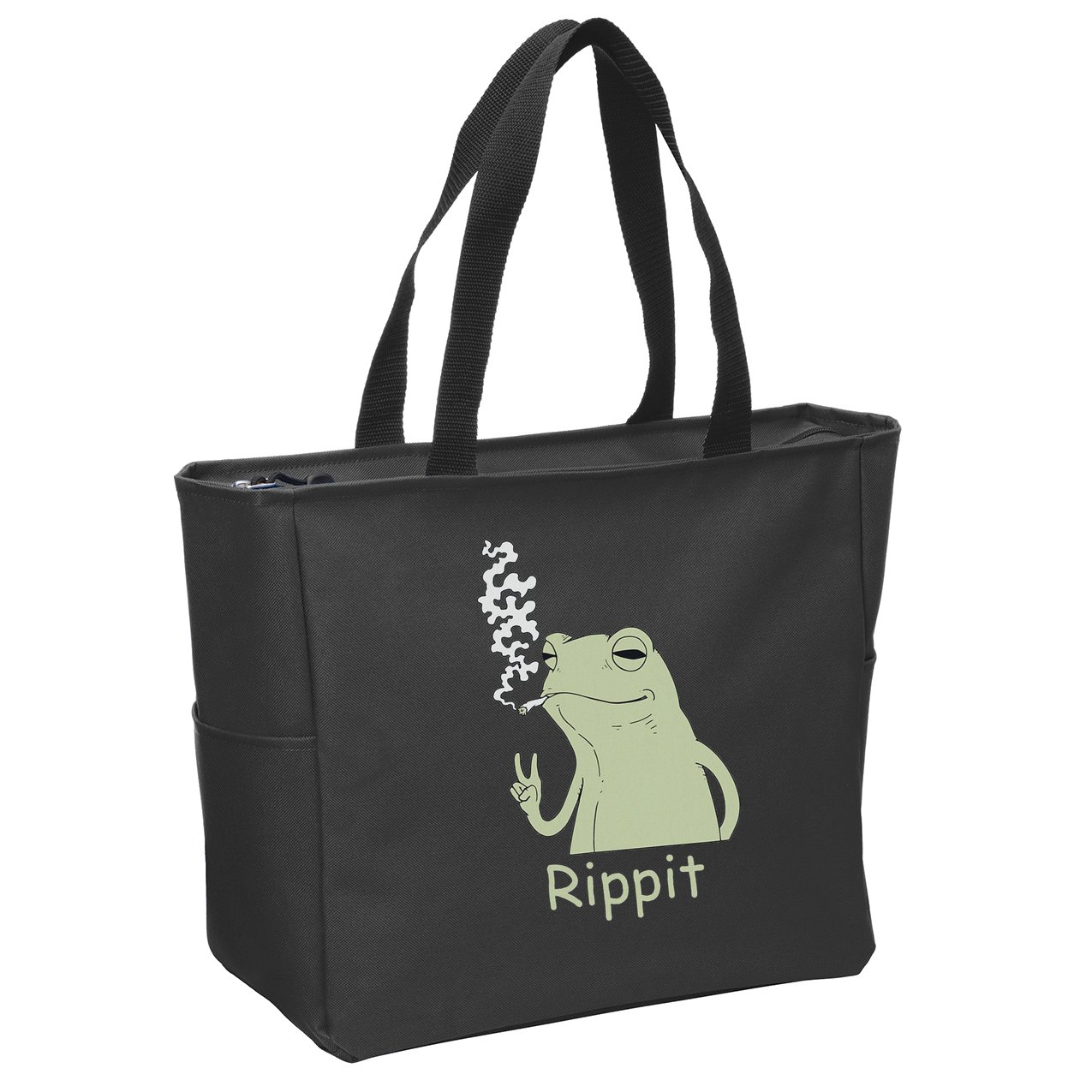 Rippit Stoner Frog Funny Graphic Zip Tote Bag