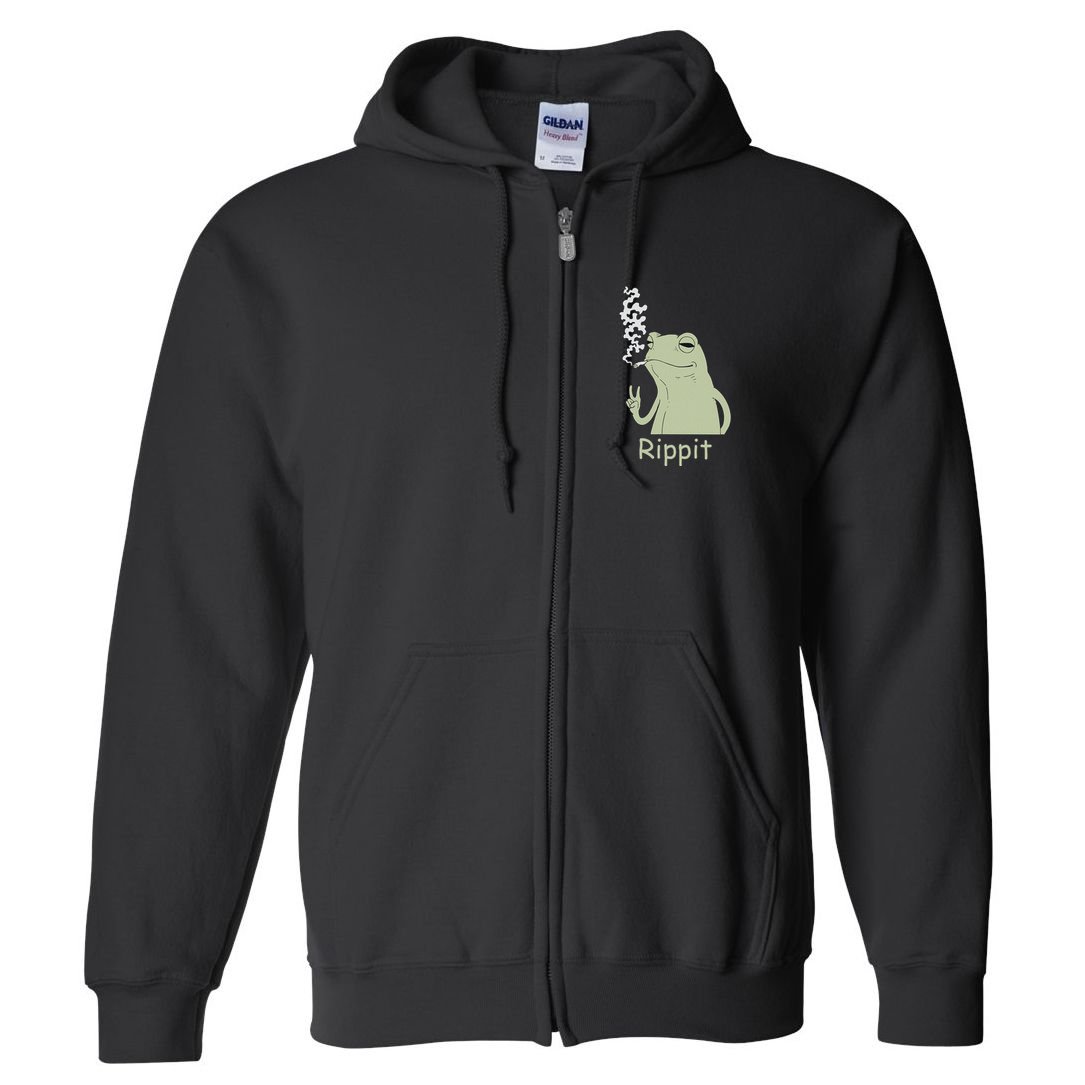 Rippit Stoner Frog Funny Graphic Full Zip Hoodie