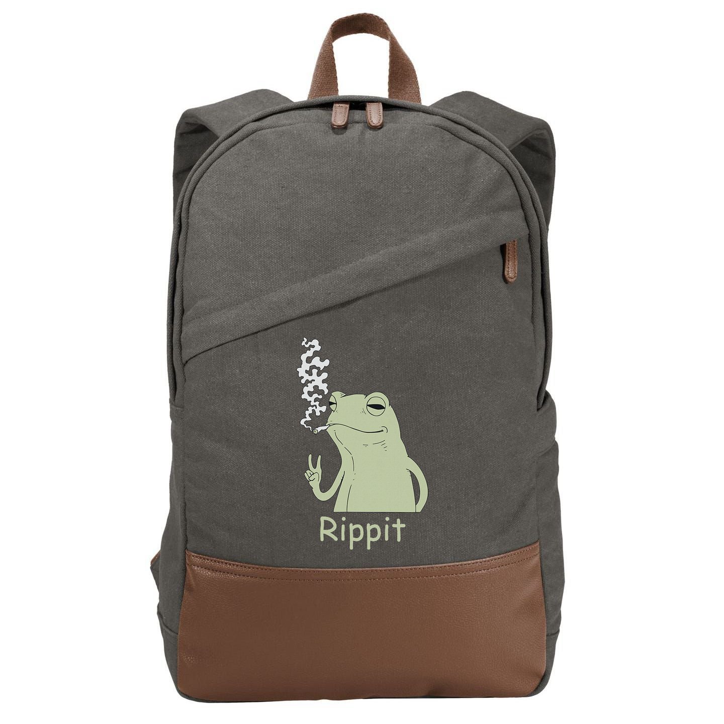 Rippit Stoner Frog Funny Graphic Cotton Canvas Backpack