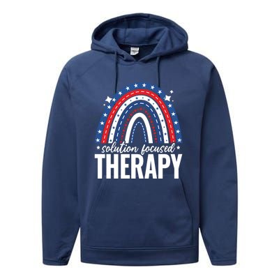 Rainbow Solution Focused Therapy 4th Of July Usa America Funny Gift Performance Fleece Hoodie