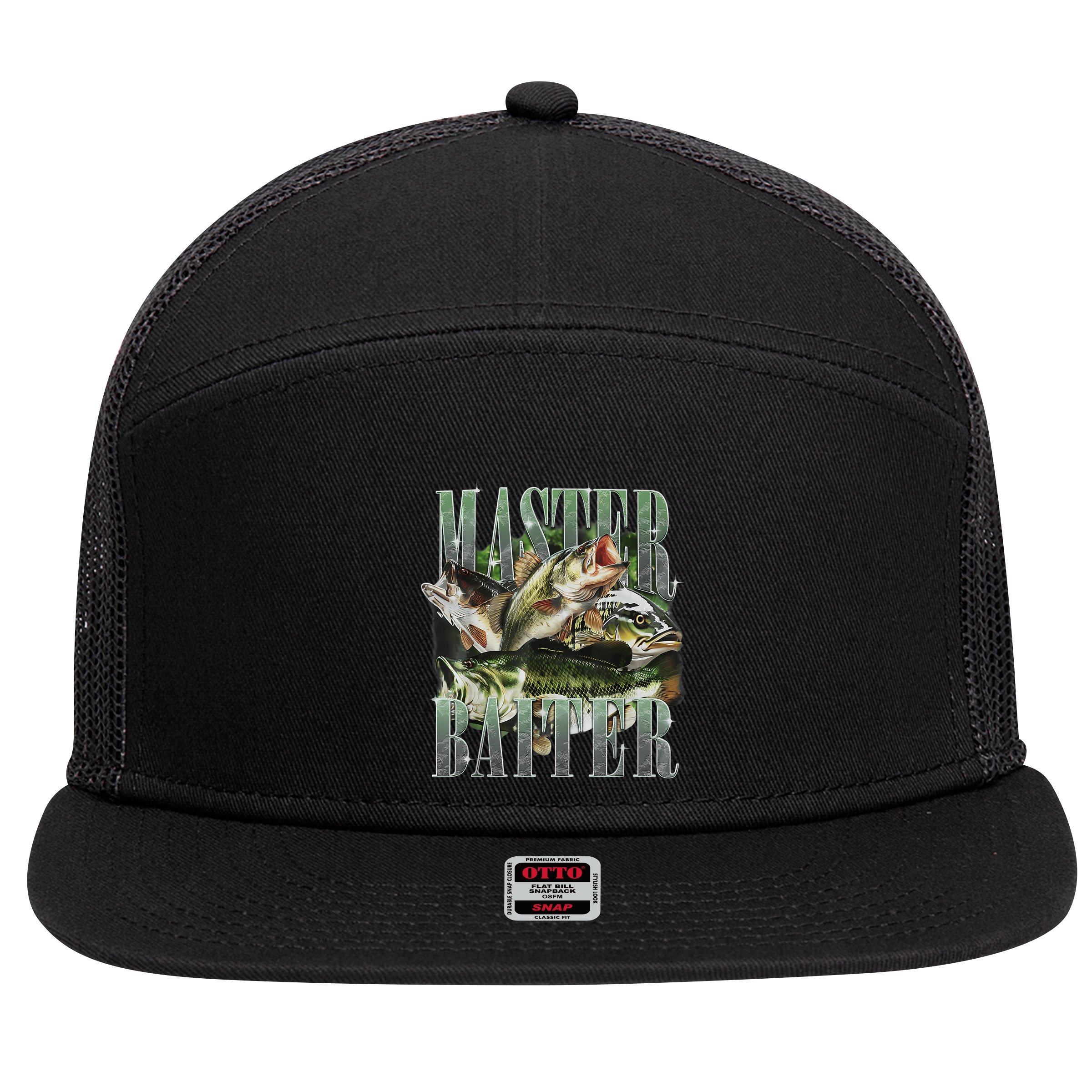 Retro Sunset Fishing Master Baiter Fish Funny Fisherman 7 Panel Mesh Trucker Snapback Hat