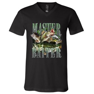 Retro Sunset Fishing Master Baiter Fish Funny Fisherman V-Neck T-Shirt