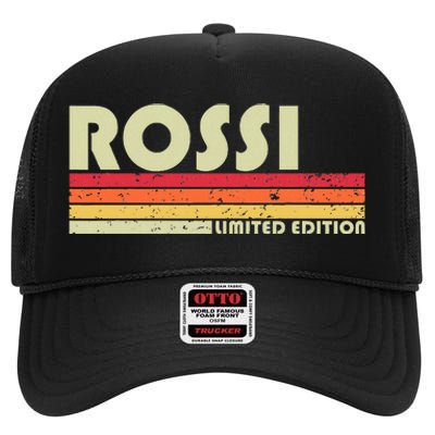 Rossi Surname Funny Retro Vintage 80s 90s Birthday Reunion High Crown Mesh Back Trucker Hat