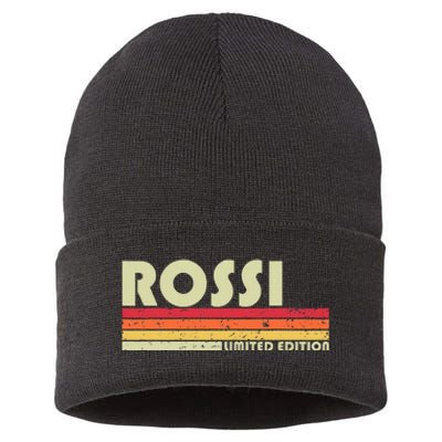 Rossi Surname Funny Retro Vintage 80s 90s Birthday Reunion Sustainable Knit Beanie