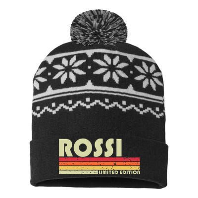 Rossi Surname Funny Retro Vintage 80s 90s Birthday Reunion USA-Made Snowflake Beanie