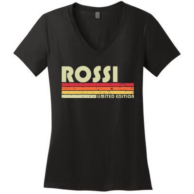 Rossi Surname Funny Retro Vintage 80s 90s Birthday Reunion Women's V-Neck T-Shirt