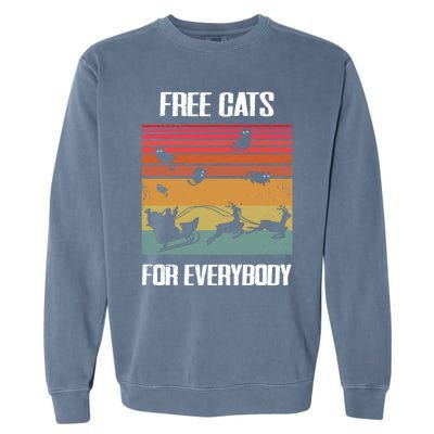 Retro Santa Free Cats For Everybody Sarcastic Christmas Meaningful Gift Garment-Dyed Sweatshirt