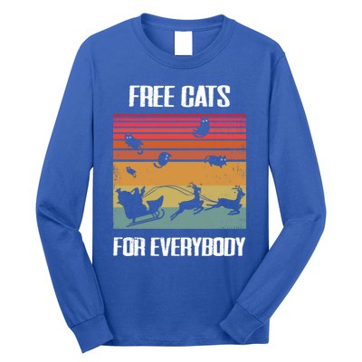 Retro Santa Free Cats For Everybody Sarcastic Christmas Meaningful Gift Long Sleeve Shirt