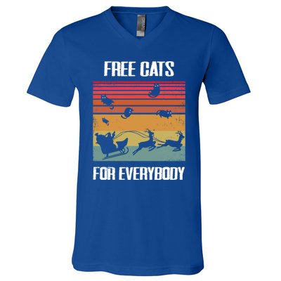 Retro Santa Free Cats For Everybody Sarcastic Christmas Meaningful Gift V-Neck T-Shirt