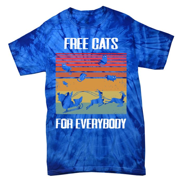 Retro Santa Free Cats For Everybody Sarcastic Christmas Meaningful Gift Tie-Dye T-Shirt