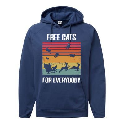 Retro Santa Free Cats For Everybody Sarcastic Christmas Meaningful Gift Performance Fleece Hoodie