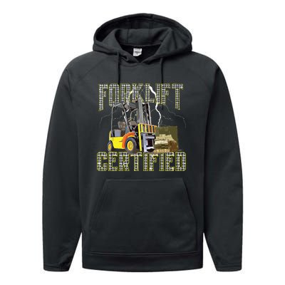 Retro Style Funny Forklift Operator Forklift Certified Performance Fleece Hoodie