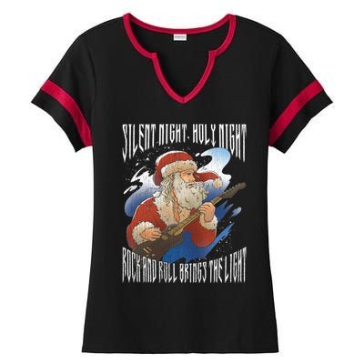 Rock Santa Guitar Guitarist Christmas Rock N Roll Great Gift Ladies Halftime Notch Neck Tee