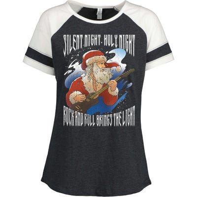 Rock Santa Guitar Guitarist Christmas Rock N Roll Great Gift Enza Ladies Jersey Colorblock Tee