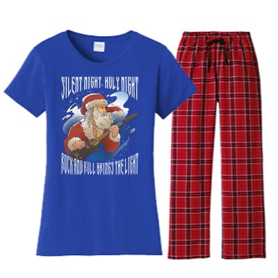 Rock Santa Guitar Guitarist Christmas Rock N Roll Great Gift Women's Flannel Pajama Set