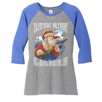 Rock Santa Guitar Guitarist Christmas Rock N Roll Great Gift Women's Tri-Blend 3/4-Sleeve Raglan Shirt