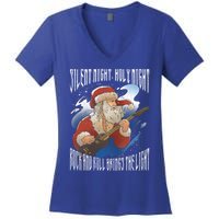 Rock Santa Guitar Guitarist Christmas Rock N Roll Great Gift Women's V-Neck T-Shirt