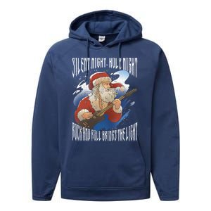 Rock Santa Guitar Guitarist Christmas Rock N Roll Great Gift Performance Fleece Hoodie